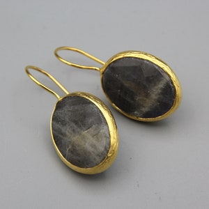 Turkish Labradorite Stone Earrings hand made Oval drop earrings Partial Gold Wash Earrings Belly Dance Earrings Beads Earrings 501583