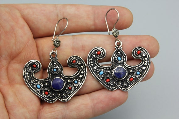 Lapis lazuli Stone Earrings, Afghan Earrings, dro… - image 2