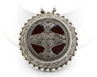 Vintage Afghan Kazakh Sterling Silver Pendant: Handmade Tribal Jewelry
