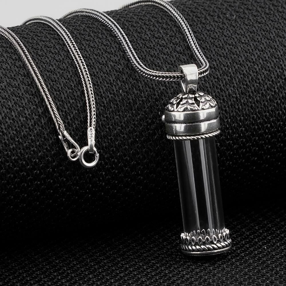 Sterling Silver Glass Vial Necklace: Openable Prayer Pill Box