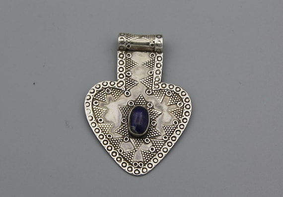 Kazakh Style Silver Pendant Kazakh Jewelry Heart … - image 1