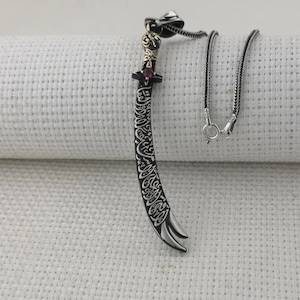 Zulfikar Sword 925 Sterling Silver Pendant Necklace, Red Color Stone Men Necklace, Hz. Ali Sword, Gifts for him, Fathers Day Gift N57857