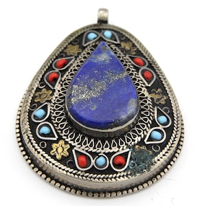 Vintage Afghan Silver Pendant Ethnic Tribal Lapis lazuli Stone silver pendant Afghan Jewelry Gifts for Her Birthday Special Gift P57707