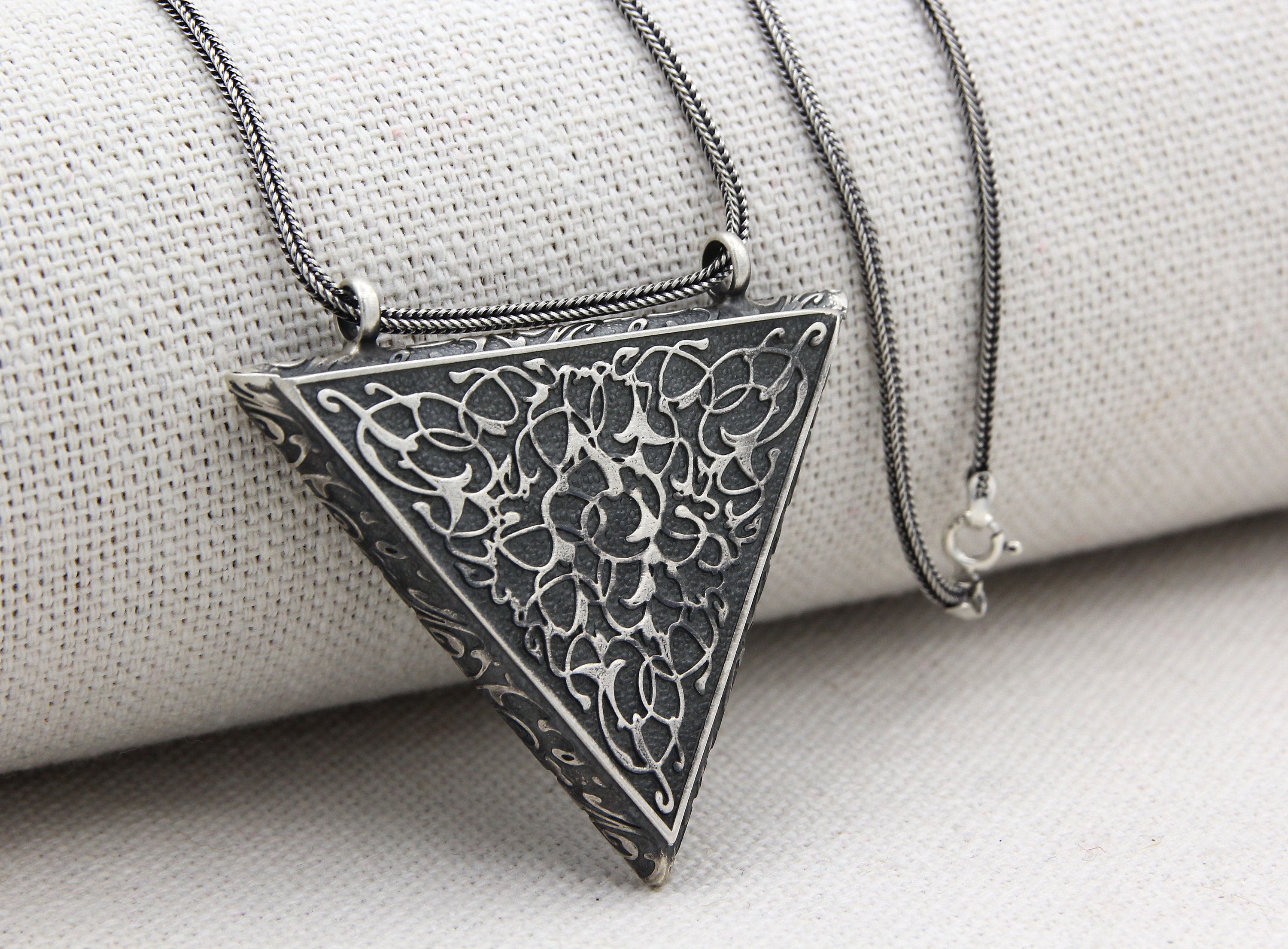 Large Sterling Silver Triangle Taweez Amulet Holder Locket Turkish
