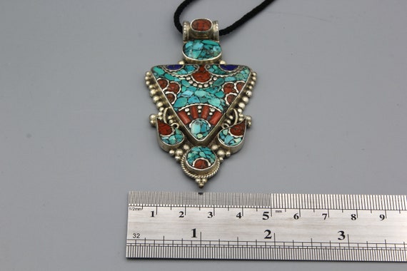 Vintage Pendant Necklace Coral Turquoise Tibetan … - image 7