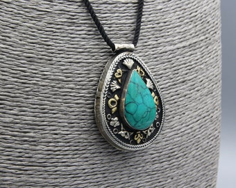 Vintage Afghaanse turkoois hanger: handgemaakte etnische tribale sieraden