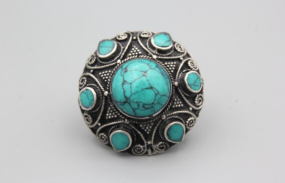 Green Turquoise Ring, Afghan, Kuchi Ring, Ethnic … - image 2