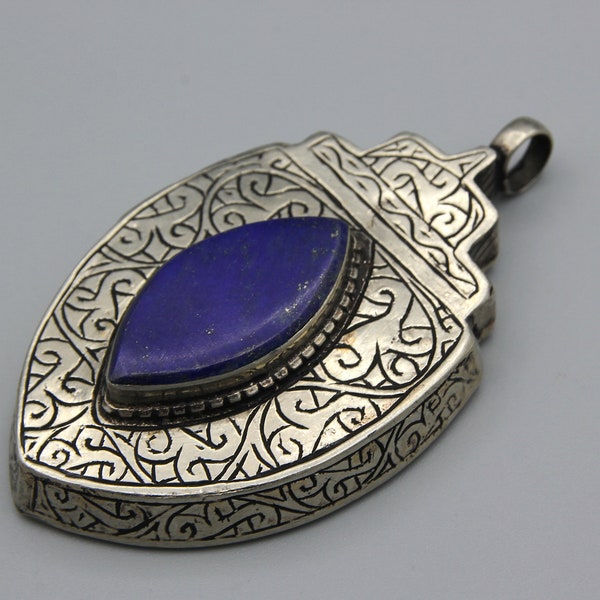 Vintage Afghan Lapis lazuli Pendant Carved Workmanship Pendant Ethnic Tribal Afghan Jewelry Gypsy Bohemian Boho & hippie Pendant P572349