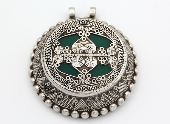 Vintage 925 Sterling Silver Pendant Afghan Kazakh… - image 1