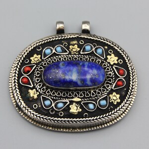 Afghan lapis lazuli Pendant Ethnic Tribal Handmade Unique Pendant Necklace gifts for her birthday gift Oval Shape Pendant P572610