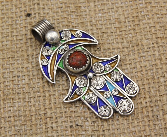 トゥアレグハムサ スターリングシルバーのハムサペンダント：モロッコ