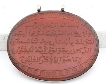 Vintage Koran Dua Geschrieben Anhänger Afghan Handgemachte Islamische Kalligraphie Nazar Dua Aqeeq Oval Anhänger