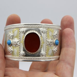 Boho Bracelet - Silver Bracelet, Kuchi Cuff - Turkmen Jewelry - Vintage, Middle Eastern Cuff Bracelet, Wide, Turkoman Ethnic Tribal BR590245