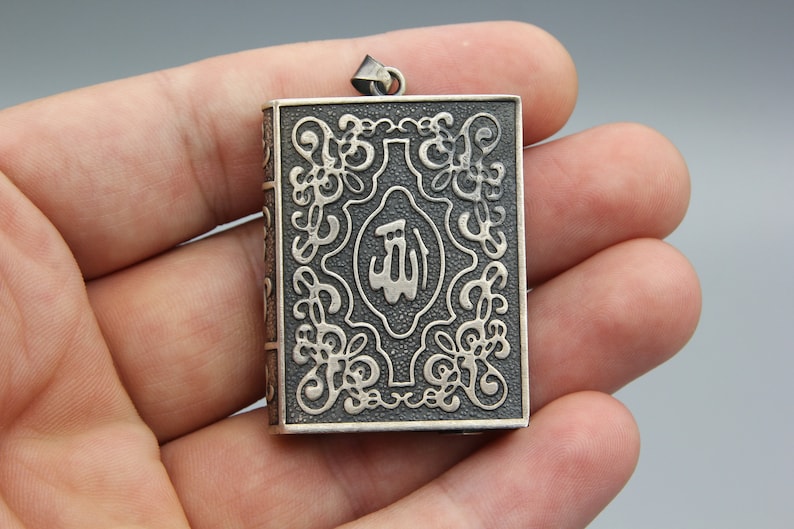 Large Taweez Locket 925 Sterling Silver Necklace Pendant in Book Form