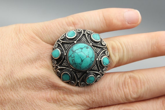 Green Turquoise Ring, Afghan, Kuchi Ring, Ethnic … - image 5