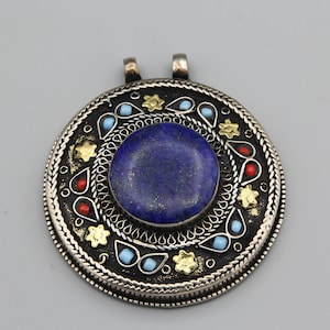 Afghan lapis lazuli Pendant Ethnic Tribal Handmade Unique Pendant Necklace gifts for her birthday gift Round Pendant P572608