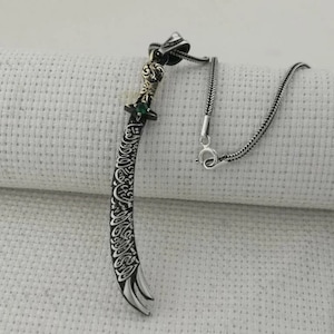 Zulfikar Sword 925 Sterling Silver Pendant Necklace, Green Color Stone Men Necklace, Hz. Ali Sword, Gifts for him, Fathers Day Gift N58002