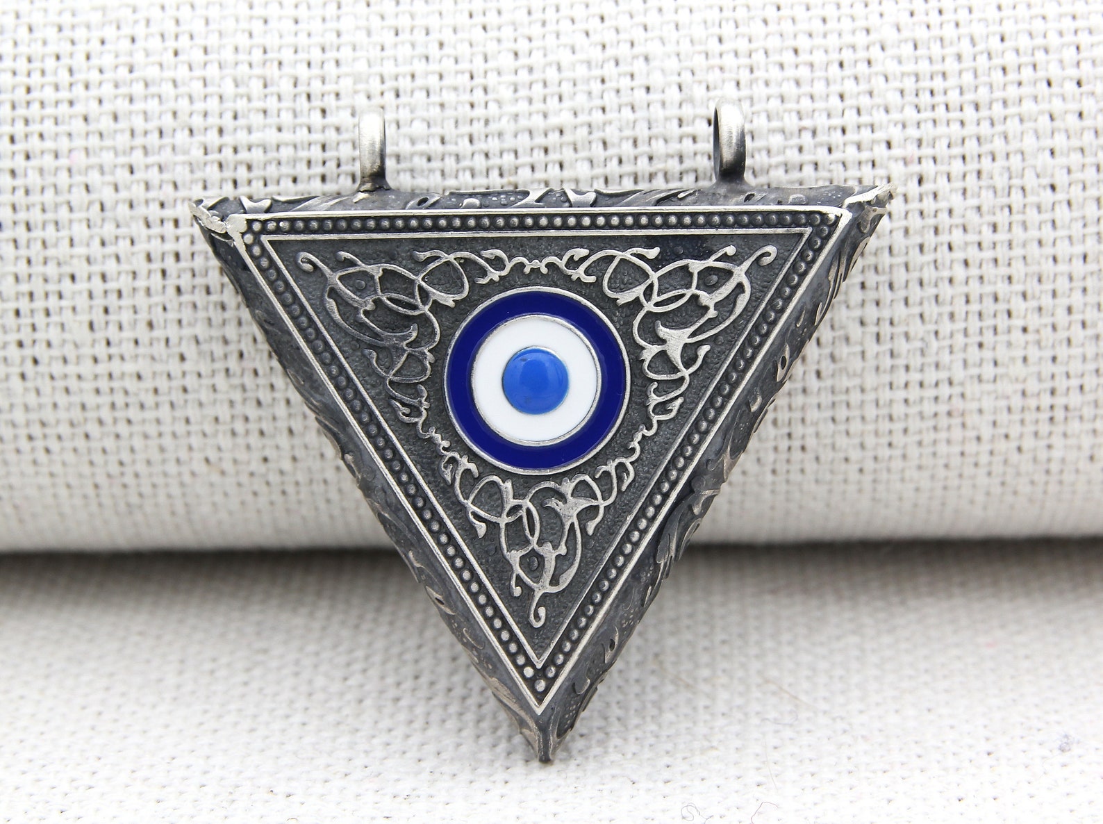 925 Sterling Silver Triangle Taweez Amulet Locket, Evil Eye Design ...