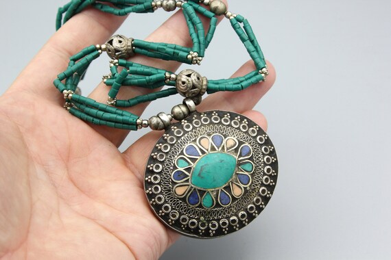 Vintage Afghan Turkmen Silver Beaded Necklace Eth… - image 6