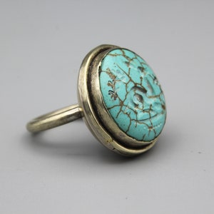 Vintage Afghan Ring - Kuchi Ethnic Tribal hand made ring - hand crafted Ring Turquoise Deer Carved Intaglio Ring Size 8.5 US R6127768
