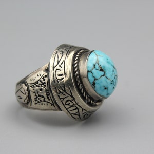 Vintage Afghan Kuchi Ring - Ethnic Tribal hand crafted Ring - Lapis lazuli Stone inlaid ring - Hand Made Turquoise Ring Size 12 US R6127797