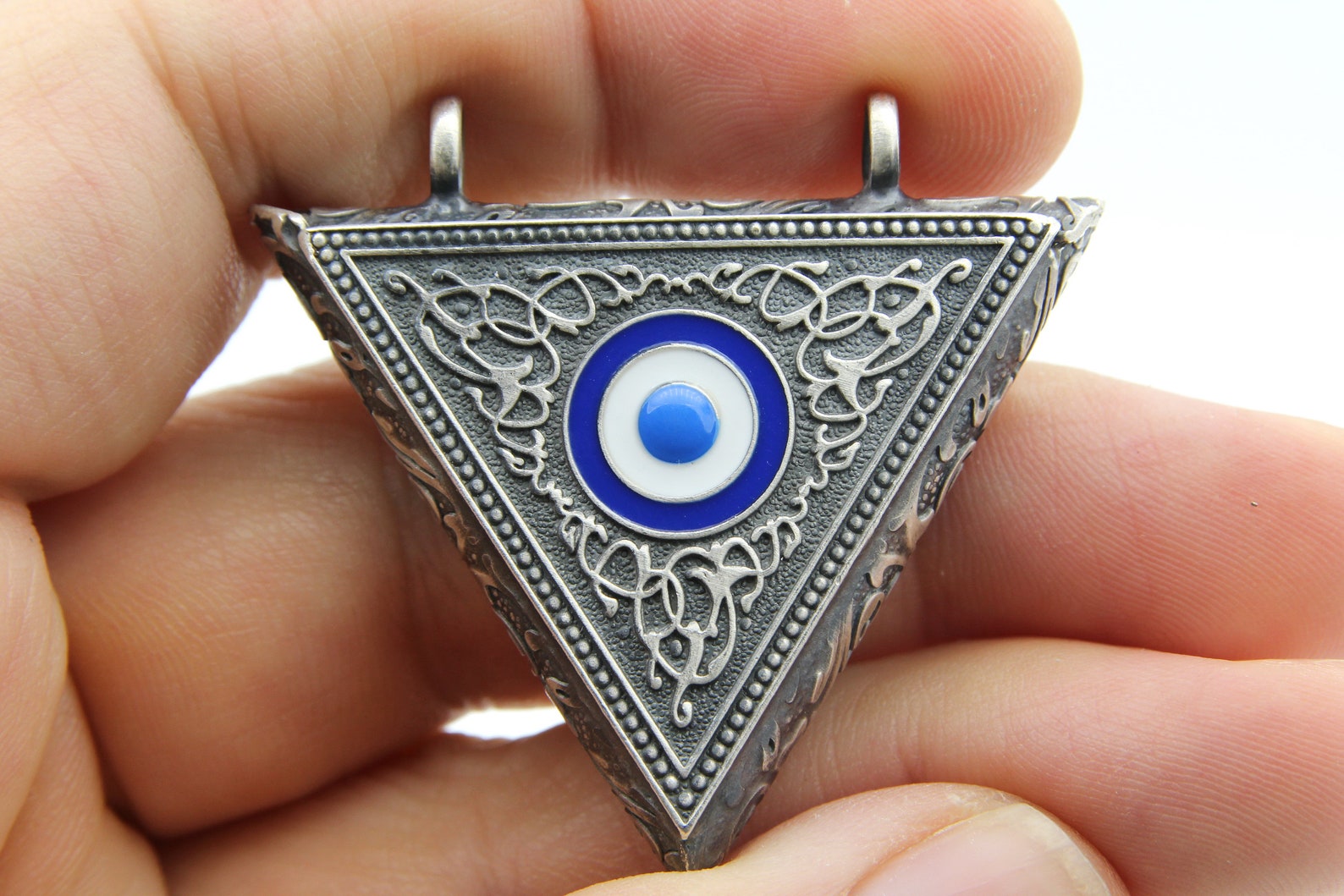 925 Sterling Silver Triangle Taweez Amulet Locket, Evil Eye Design ...