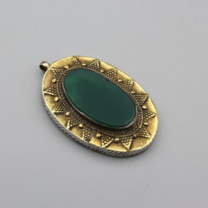 Vintage Kazakh Style Silver Pendant Ethnic Tribal Green Agate Stone inlaid silver pendant Kazakh Jewelry Gifts for Her # SP125