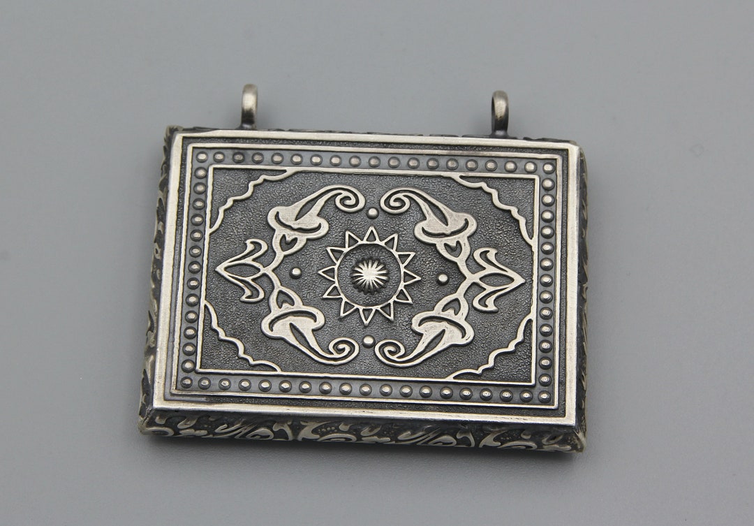 Taweez Locket 925K Sterling Silver Necklace Pendant Rectangle Silver