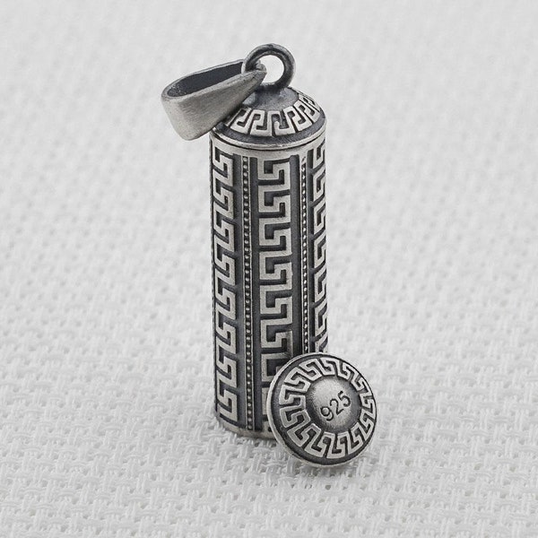 Small Cylinder Designed 925 Sterling Silver Amulet Taweez Holder Pendant - Prayer Box Pendant - Tube Taweez Locket - Taveez Holder -  P57288