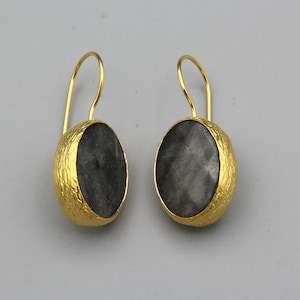 Turkish Labradorite Stone Earrings hand made Round drop earrings Partial Gold Wash Earrings Belly Dance Earrings Beads Earrings 501591