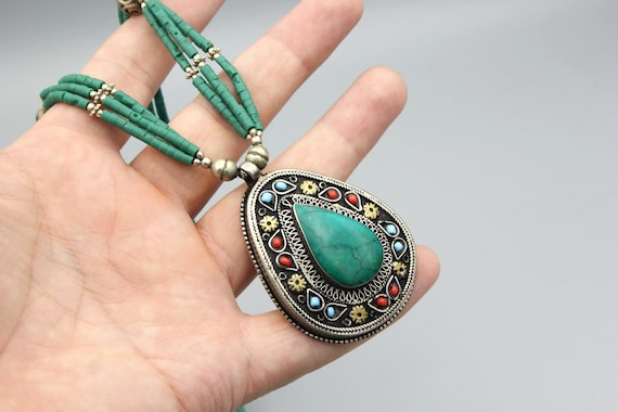 Vintage Afghan Turkmen Silver Beaded Necklace Eth… - image 7