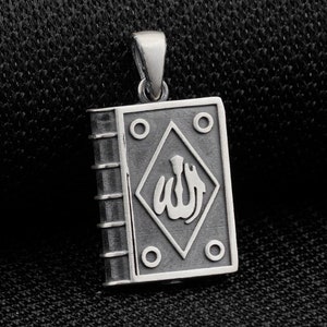 Taweez-berlock i sterlingsilver, amuletthållare, medaljong, taveez-hållare, herrhalsband, Allah Muhammed, arabisk skrift, silverask (2,4x1,8 cm)