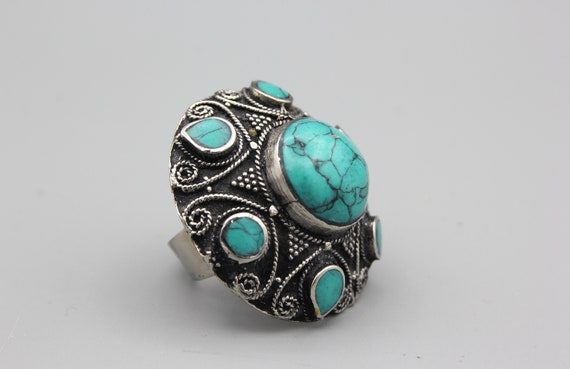 Green Turquoise Ring, Afghan, Kuchi Ring, Ethnic … - image 1