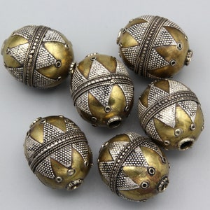 6 pcs Kazakh Style Silver Beads Ethnic Tribal Oval beads jewelry making jewelry supplies Hand Made Partial Gold Wash 26x21mm Beads B590947