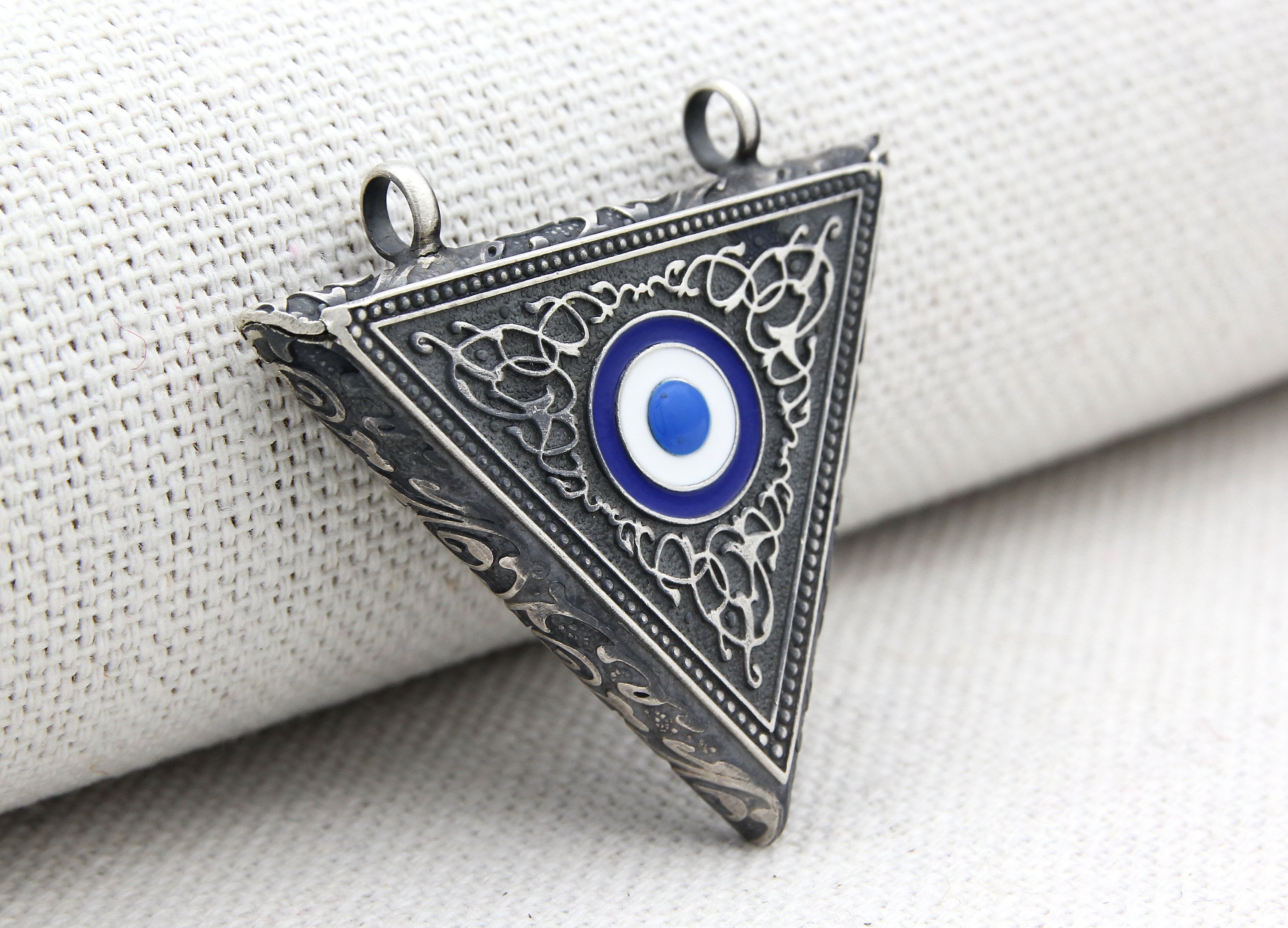 925 Sterling Silver Triangle Taweez Amulet Locket, Evil Eye Design ...