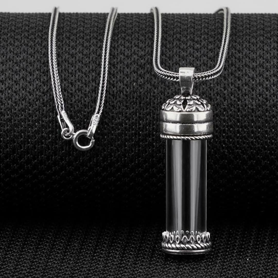 925 Sterling Silver Glass Vial Tube Pendant Necklace Openable Taweez