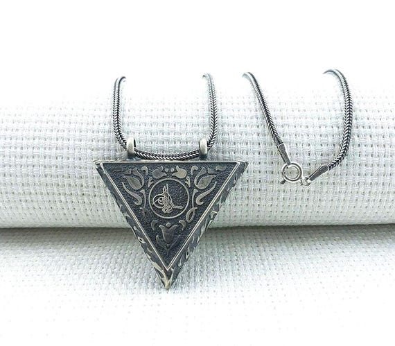 Rose Pattern 925 Sterling Silver Triangle Taweez … - image 2