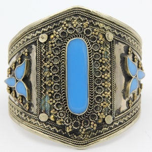Boho Bracelet - Kuchi Cuff - Afghan Jewelry - Turquoise Stone - Vintage, Middle Eastern, Cuff Bracelet, Wide, Afghan, Ethnic Tribal BR590228