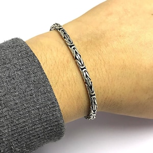 4mm 925K Sterling Silver Bracelet Stylishly Designed Turkish Round King Sterling Silver Bracelet Gift for him 20 cm Length B109