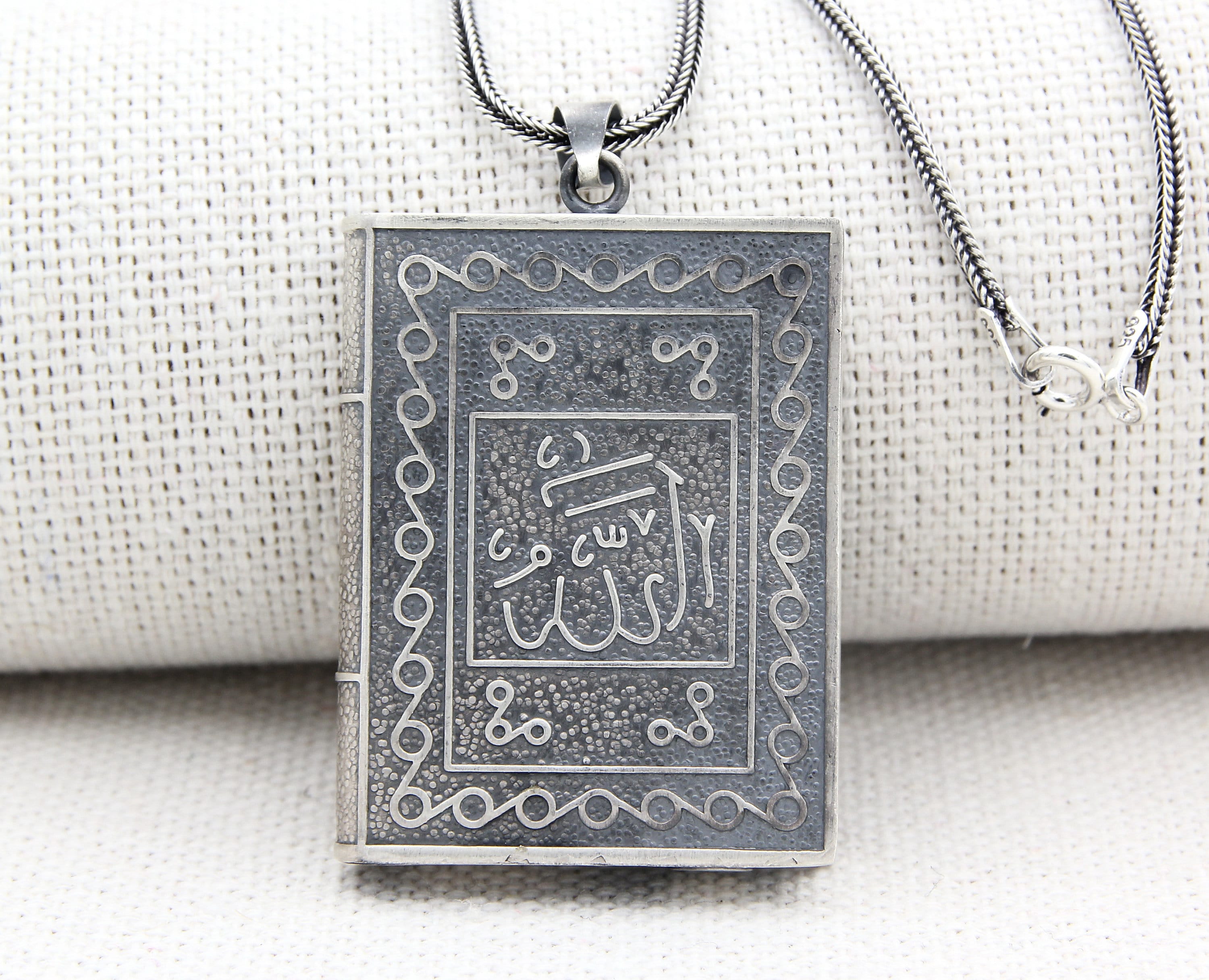 Taweez Holder Pendant Necklace - Sterling Silver Allah & Muhammad