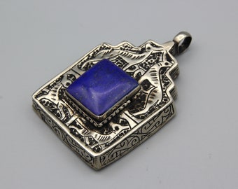 Vintage Afghan Lapis Lazuli Gemstone Pendant - Hand Carved Tribal Jewelry necklace - hand carved lapis stone pendant - ethnic tribal pendant