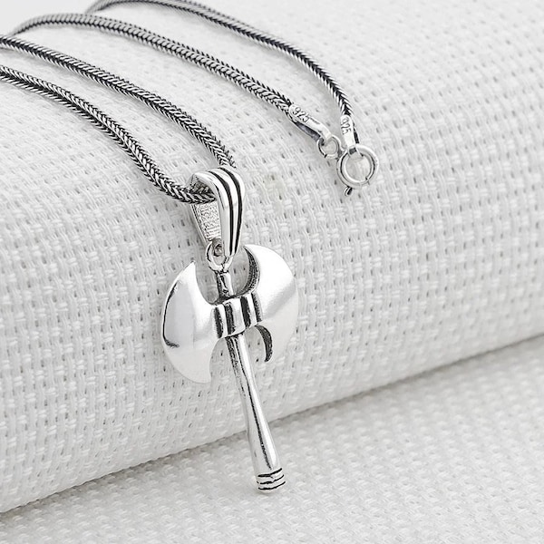 Double Sided Silver Ax Pendant Necklace 925K Sterling Silver AX Pendant Necklace P571995
