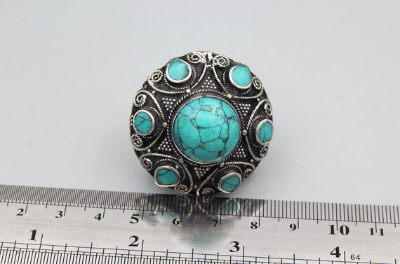 Green Turquoise Ring, Afghan, Kuchi Ring, Ethnic … - image 7