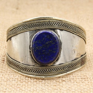 Boho Bracelet - Kuchi Cuff - Afghan Jewelry - Lapis Stone - Vintage, Middle Eastern, Cuff Bracelet, Wide, Afghan, Ethnic Tribal BR590237