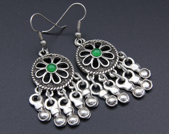 Turkish Drop Earrings Tribal Earrings Hand Made Dangle Green Color Beads Inlaid earrings Fashion Style