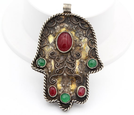 Vintageparts 4 Ciondoli Hamsa In Bronzo Anticato - Mano Portafortuna Per Gioielli Fai Da Te, Look Boho, 29,6 Mm