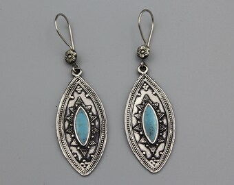 Vintage Afghan Turquoise Earrings: Ethnic Tribal Boho Drop Earrings