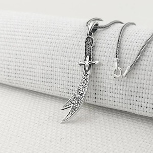 Zulfikar Sword 925 Sterling Silver Pendant Necklace,Men Necklace, Hazrat Ali Sword Arabic Script, Gifts for him, Fathers Day Gift  N58019