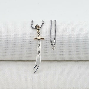 Prophet Ali Written Zulfiqar Sword Silver Pendant Necklace 925K Sterling Silver Zulfikar Sword Prophet Ali written in Arabic P571999