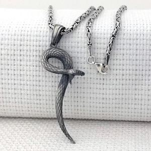 925 Sterling Silver Snake Pendant Necklace, Black Mamba Snake Figure Design Pendant with King Chain necklace, Animal Lover Necklaces N57881